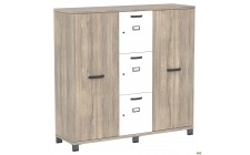 Шафа Locker SIG-606 (1450х420х1400мм) Білий беж/В'яз Ліберті Димчасті/Білі перли