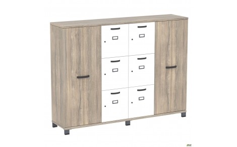 Шафа Locker SIG-606-1 (1850х420х1400мм) Чорний графіт/В'яз Ліберті Димчасті/Білі перли