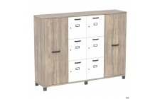 Шафа Locker SIG-606-1 (1850х420х1400мм) Білий беж/В'яз Ліберті Димчасті/Білі перли