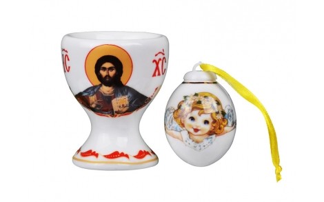 Підставка фарфорова під яйце + сольниця 2 предмети Святий 6 см 1943-091