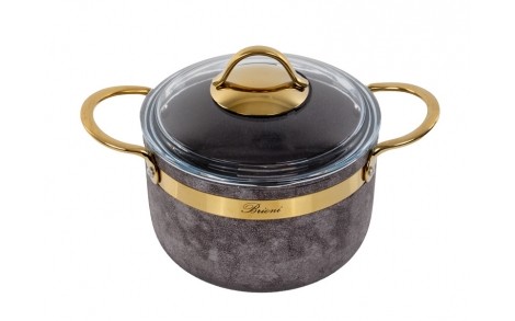 Каструля антипригарна зі скляною кришкою Brioni Royal Stone gold 18 см 2,5 л 3,5 мм завтовшки 1764-038