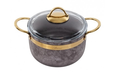 Кастрюля антипригарная со стеклянной крышкой Brioni Royal Stone gold 20 см 3 л  3,5 мм толщиной 1764-039