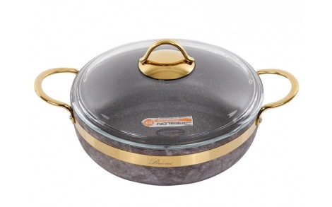 Стільник антипригарний зі скляною кришкою Brioni Royal Stone gold 26 см 2.8 л 3.5 мм товщиною 1764-043