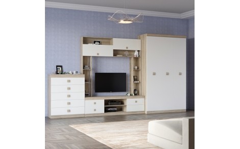 Гостиная стенка Эверест Соната 1 (модульная - 3 элемента) сонома+белый (DTM-2236)