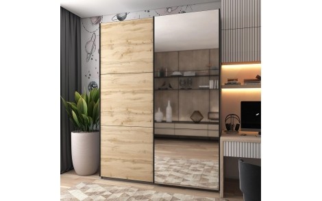 Шафа-купе двохдверна Doros G-Caiser 180х60х240 см Графіт/Дуб евок/1 Дзеркало (DRS-011227)