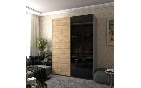 Шафа-купе двохдверна Doros G-Caiser 180х60х240 см Графіт/Дуб евок/1 Чорне скло (DRS-011228)