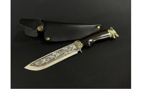 Ніж мисливський з бронзовим наконечником Nb Art Вовк 222k47 ручка дерево граб