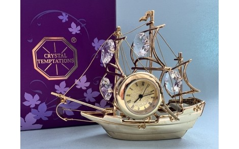Фигурка с камнями Swarovski Кораблик с часами 10х7 см 160069