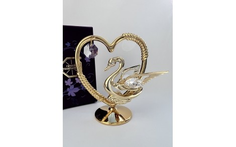 Фигурка с камнями Swarovski Сердце с Лебедем 8,5 см 160825