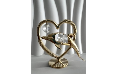 Фигурка с камнями Swarovski Сердце с Дельфином 8,5 см 160826
