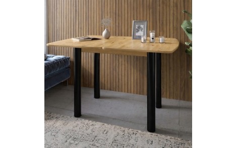 Обеденный стол раскладной LION Нота черные ножки Дуб Артизан 60x90/90x120 (LION-045131)