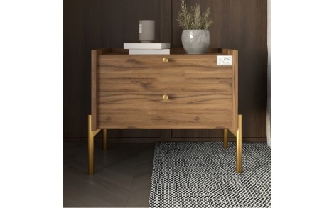Тумба прикроватная LION Wood с двумя ящиками Дуб Ливорно (золотые ножки) (LION-041349)