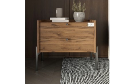 Тумба прикроватная LION Wood с двумя ящиками Дуб Ливорно (черные ножки) (LION-041350)